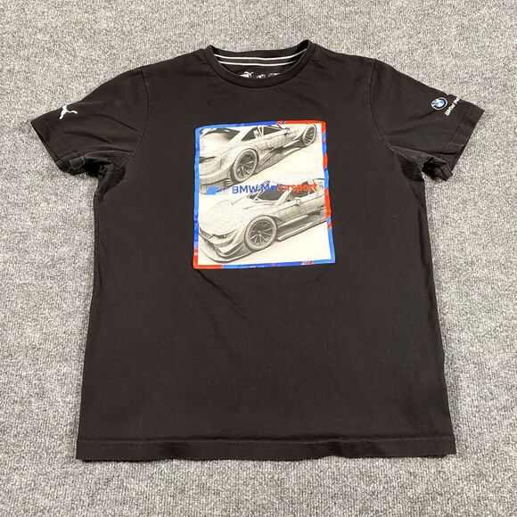 Puma x BMW Motorsport Mens Medium Graphic Print Slim Fit Racing Black Shirt - Picture 1 of 7